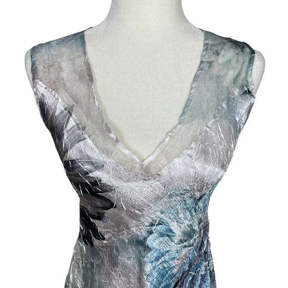 Komarov Satin Crinkle Stretch Floral Lace Maxi Dress Sz MP Whimsy Fairy Coquette - Picture 4 of 13